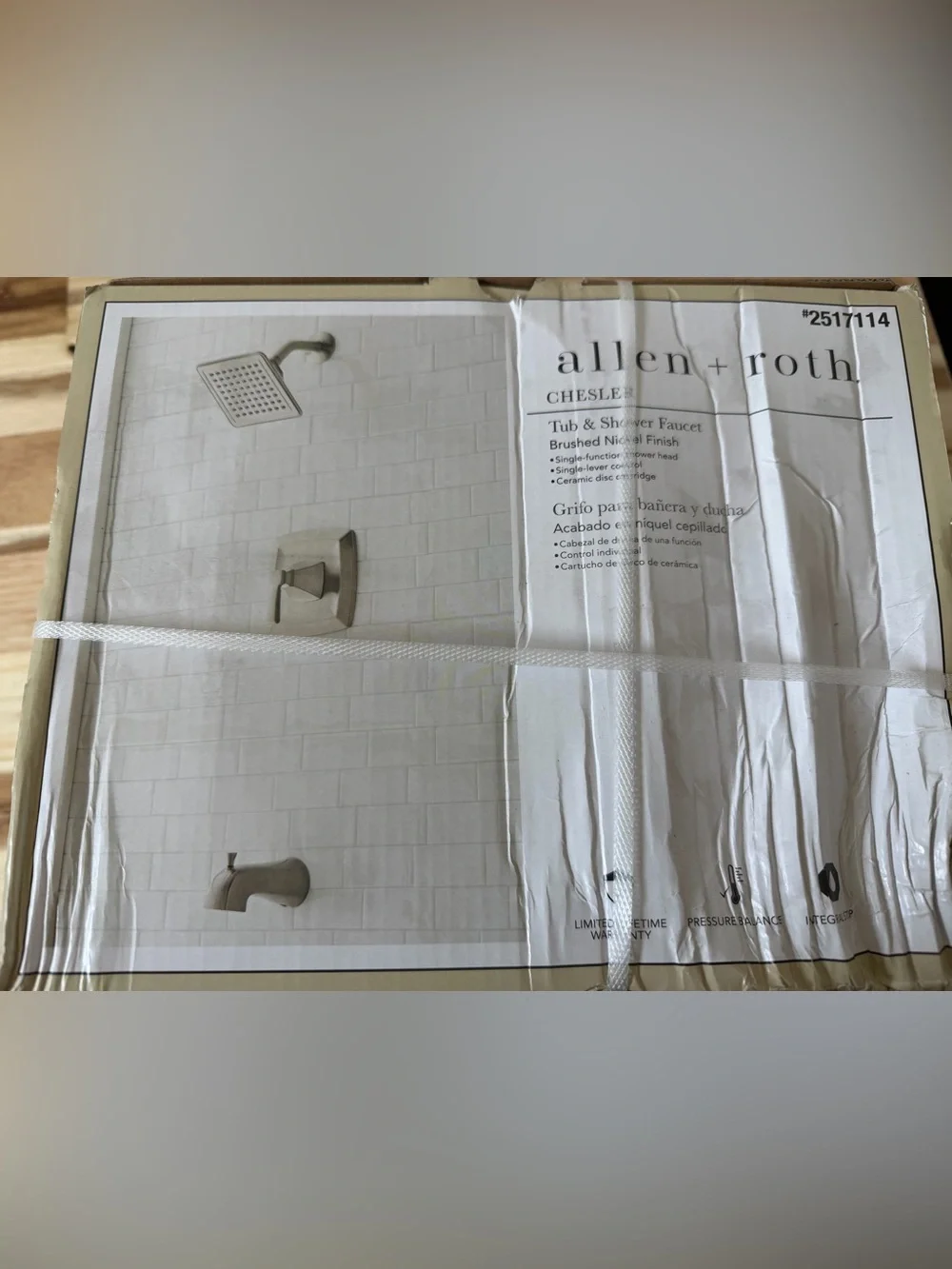 New Allen + Roth Chesler Brushed Nickel Square Rain Shower Head and Tub Faucet